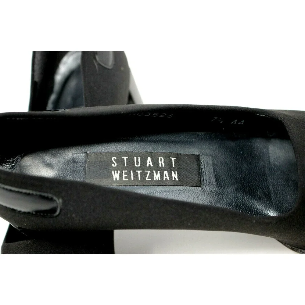 Stuart Weitzman Shoes Womens 7.5AA Textile Square Toe Black Block Heel